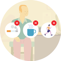 Илюстрация с указания за измерване на кръвно налягане: без пушене, кофеин и физическа активност преди процедурата.